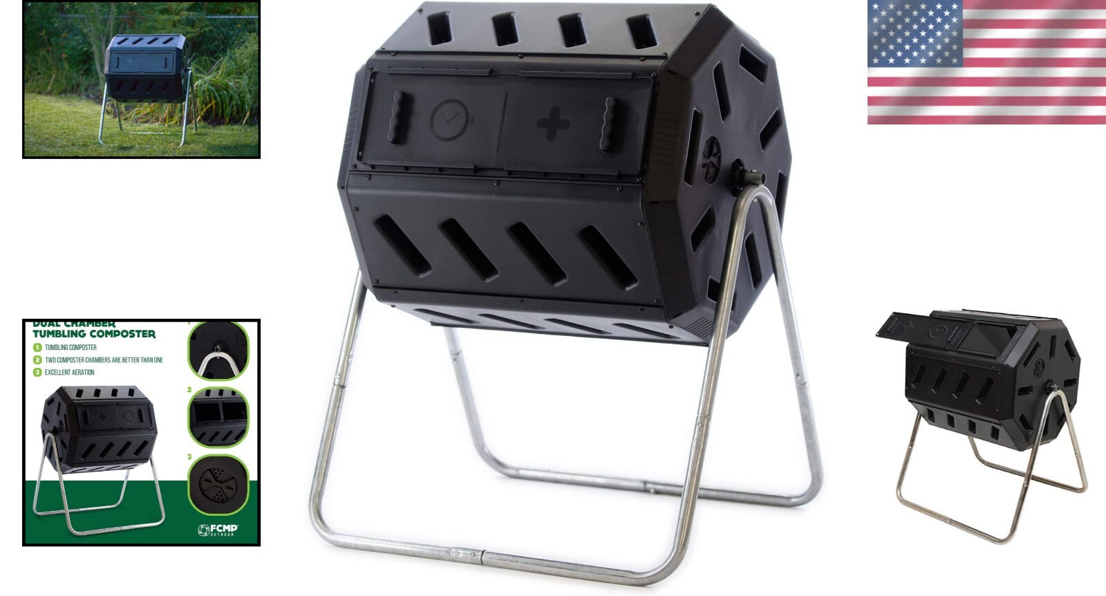 Stylish Black Outdoor Tumbling Composter - 37 Gallon Dual Chamber Design