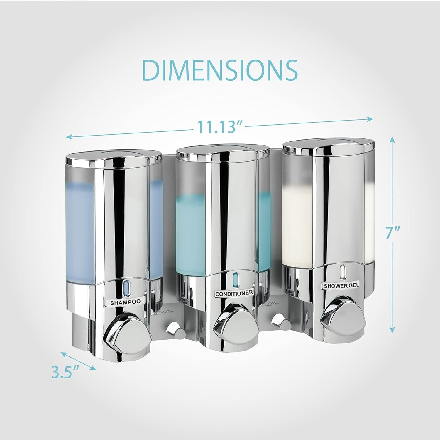 Chrome 3-Chamber Pump Dispenser for Soap, Shampoo & Conditioners - Quick Install