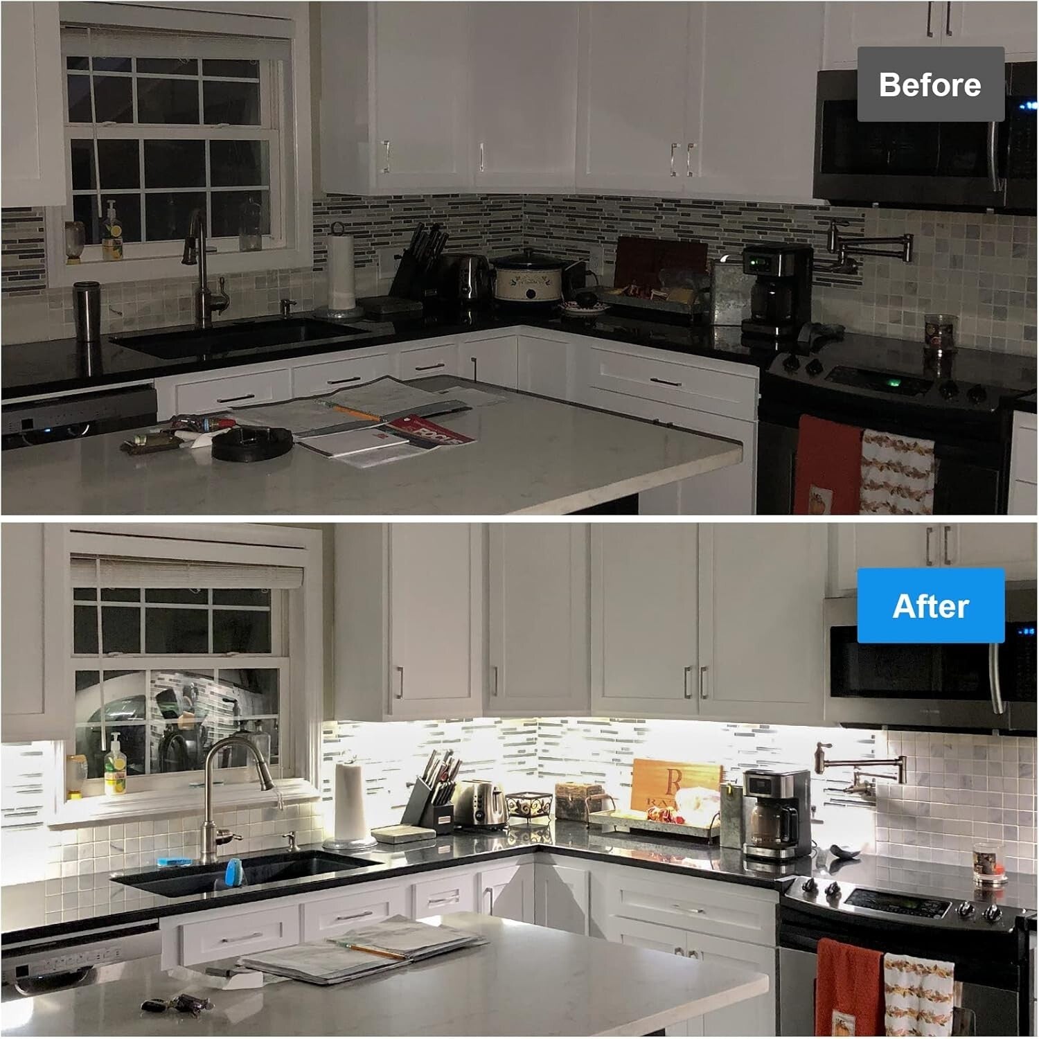 Complete Kitchen Lighting Solution: 6 PCS LED Under Cabinet Fixtures with Dimmer