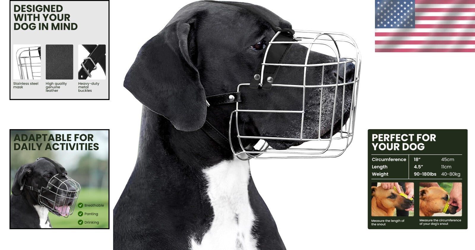 Durable Stainless Steel Dog Muzzle for Great Danes - Comfortable & Humane