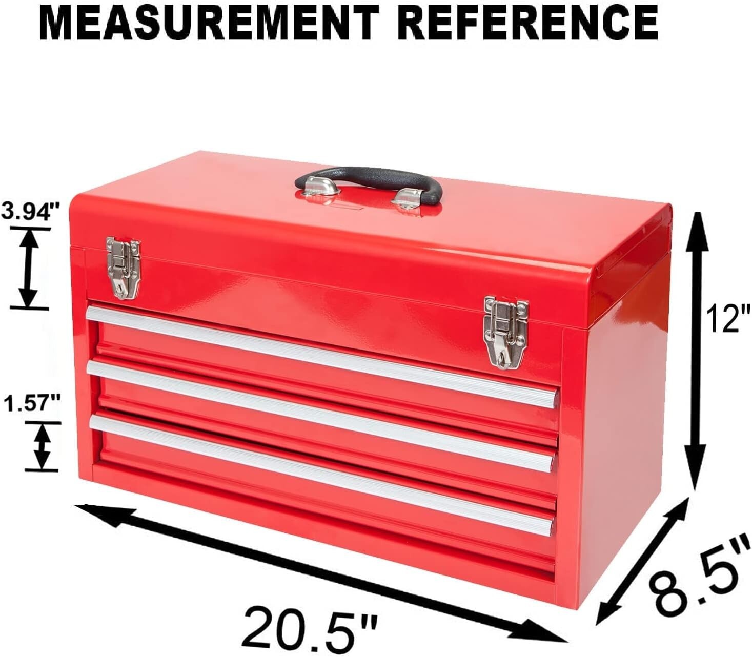 Durable 20-Inch Steel Tool Box with 3 Drawers and Smooth Ball Bearing Operation