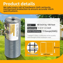 Load image into Gallery viewer, 48in x 100ft Galvanized Hardware Cloth - Durable 1/2 inch Chicken Wire Fencing