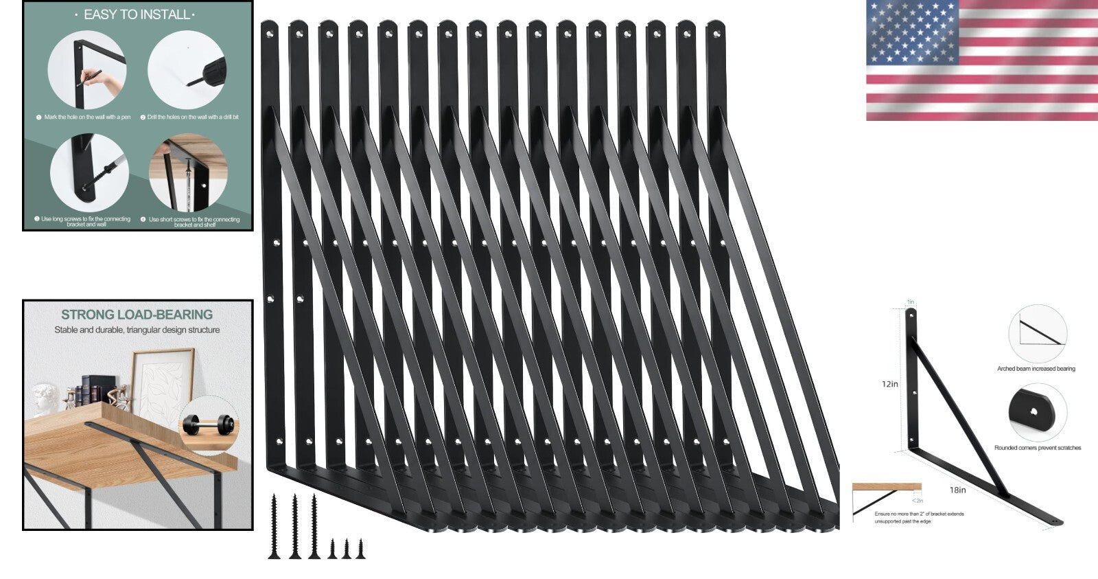 Premium 16-Pack Heavy Duty Shelf Brackets - 240lb Capacity, Powder Coated Finish