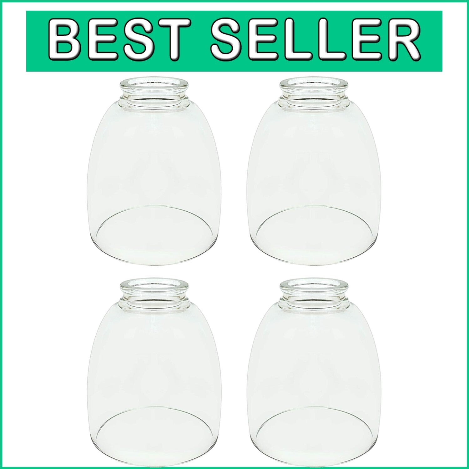 4-Pack Clear Bell Replacement Glass Shades, 2-1/8" Fitter for Modern Fixtures