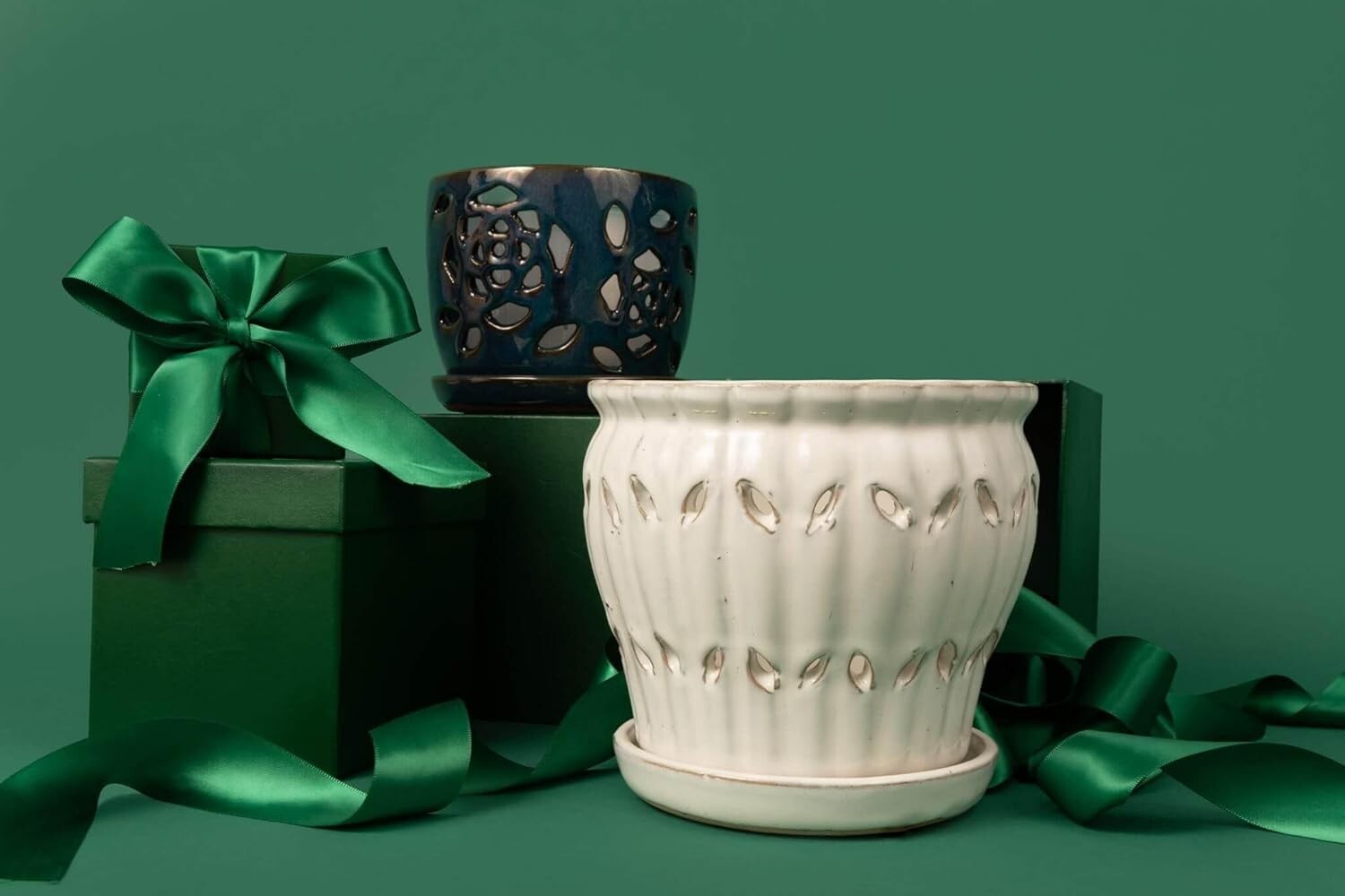 Modern 6-Inch Round Orchid Pot with Floral Pattern & Surface Protectors