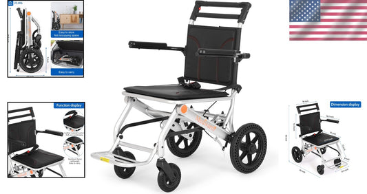 Folding Transport Wheelchair - 23lbs Aluminum Frame with Adjustable Armrests