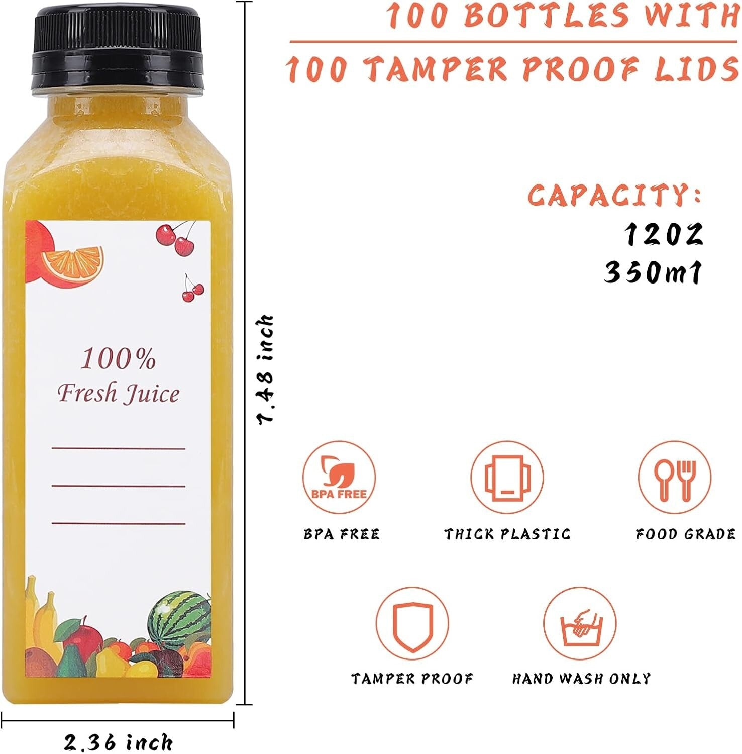 Premium 12 Oz Clear PET Juice Bottles - 150 Pack with Funnels & Cleaning Brushes