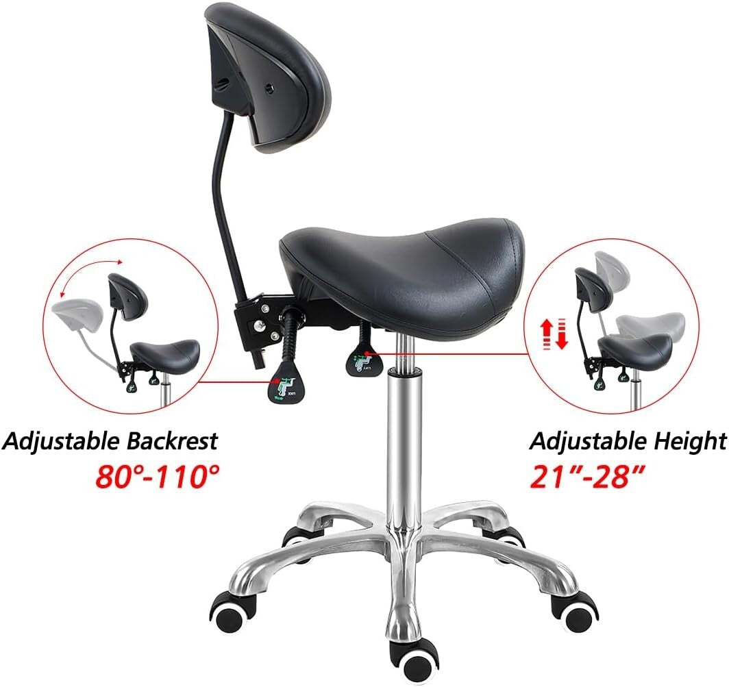 Stylish Saddle Seat Chair with Backrest - Adjustable & Swivel Design in Black