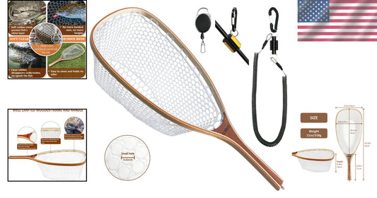 Wooden Frame Trout Landing Net with Magnetic Release - Ideal for Catch & Release