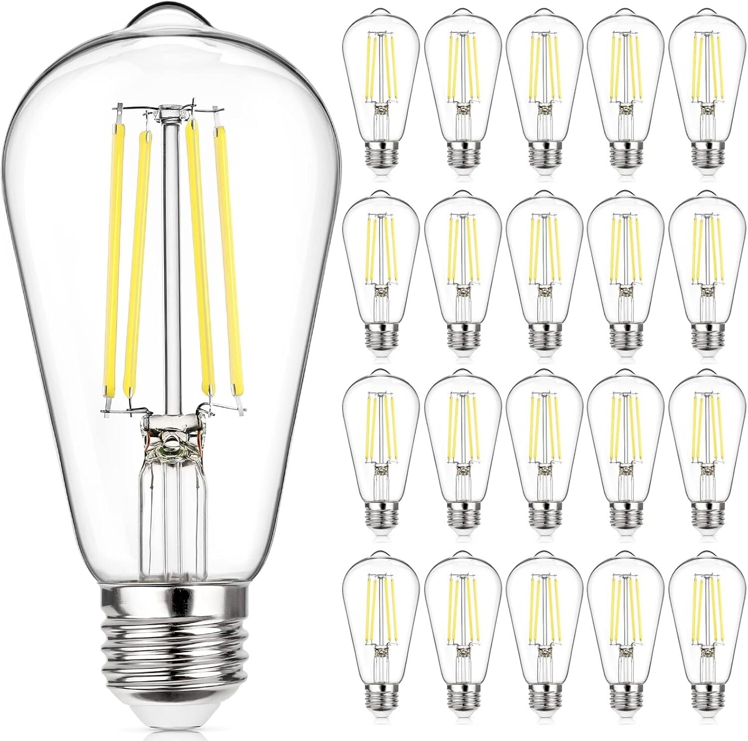 E26 Base 20-Pack Dimmable Vintage LED Bulbs - 6W 850 Lumens Daylight White Light