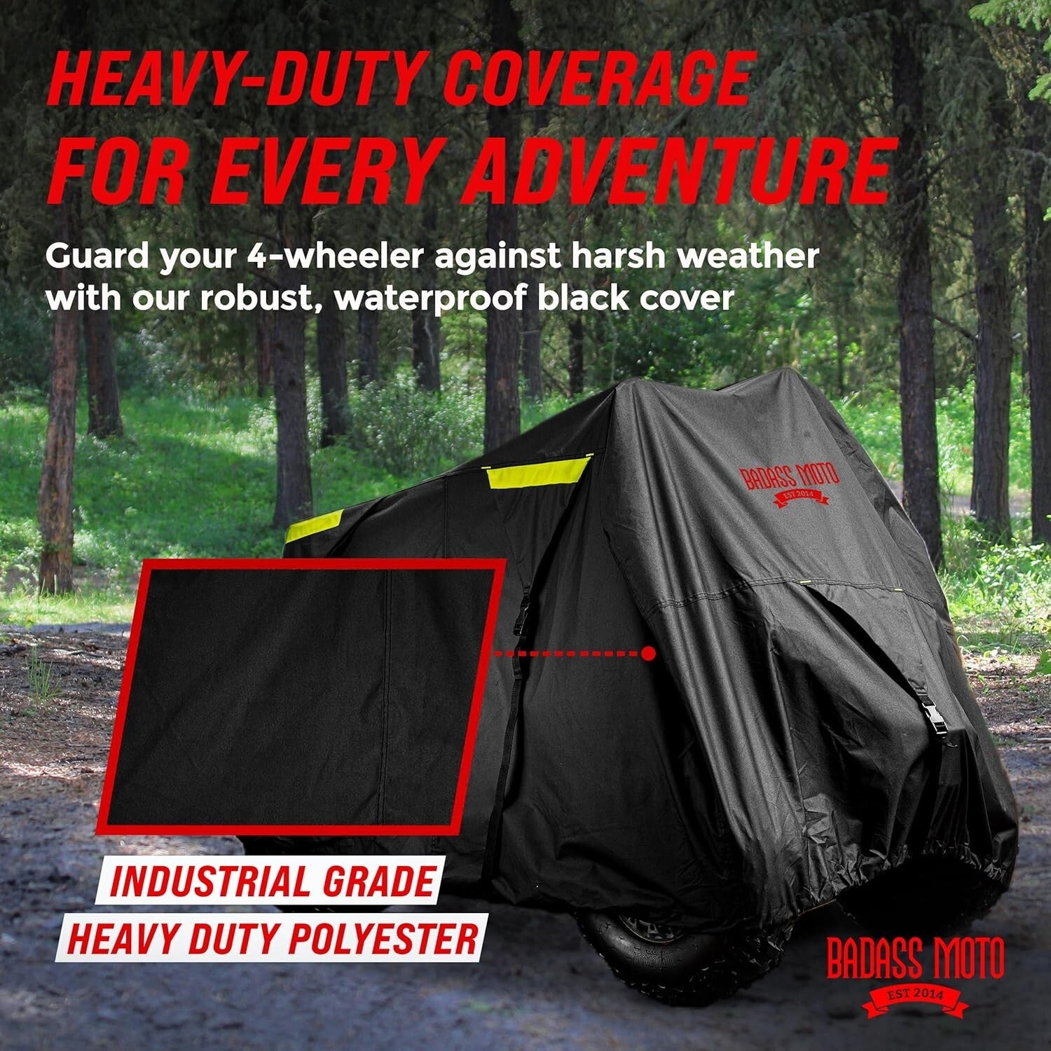 Heavy-Duty Waterproof ATV Cover with Reflective Strips - 95" Long - Badass Black
