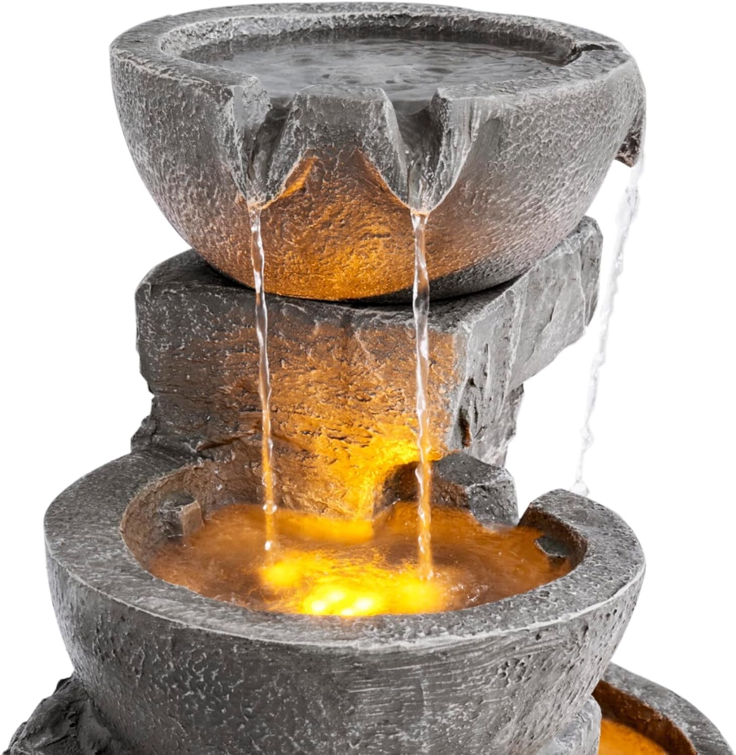 Elegant 33.25" LED Water Fountain with Cascading Bowls for Patios and Gardens