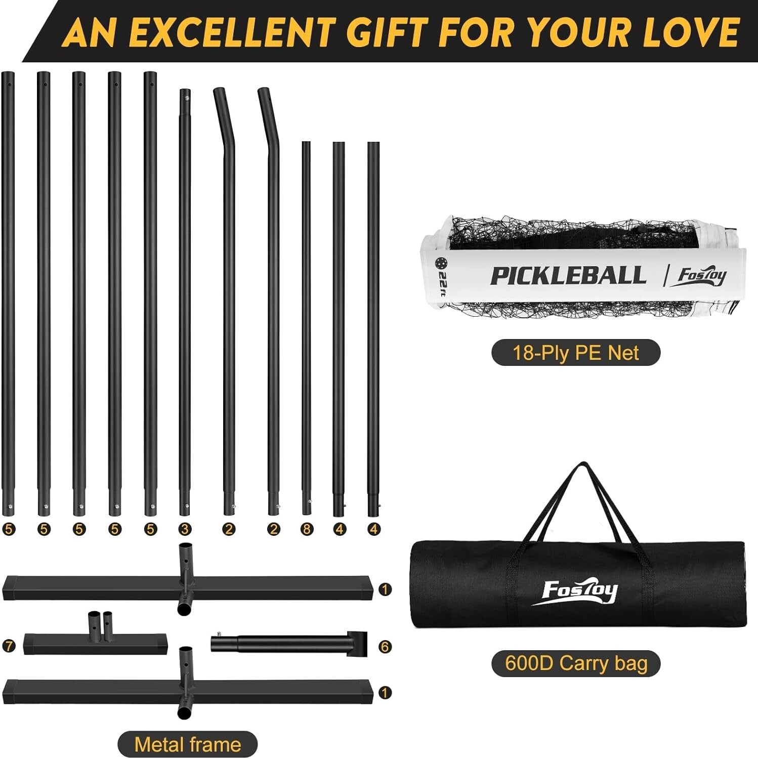 Outdoor Pickleball Net Set: 22FT Portable with Carry Bag & Tear-Resistant Design