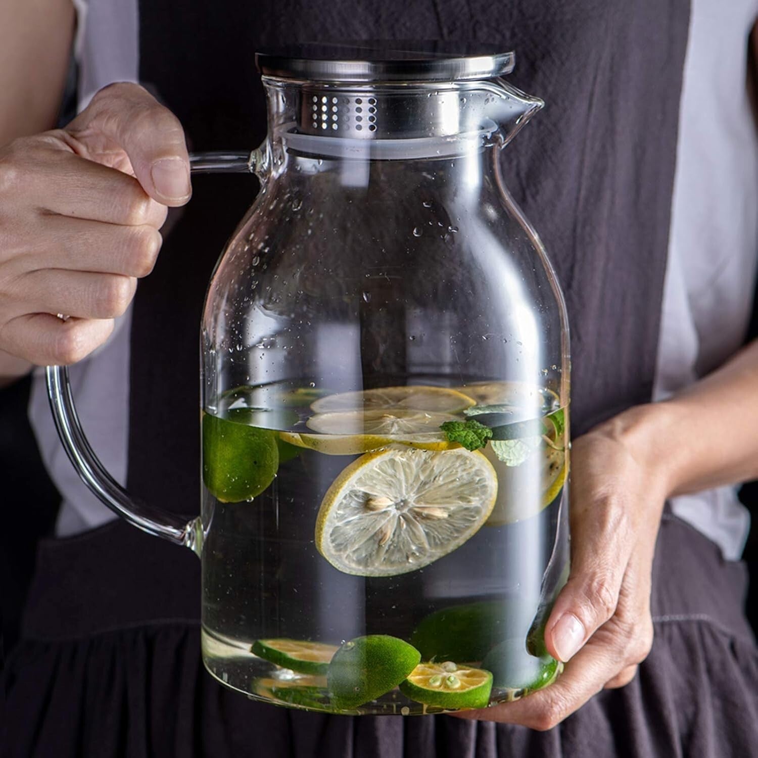 Large Capacity Glass Pitcher - 105OZ Borosilicate for Iced Tea & Hot Beverages