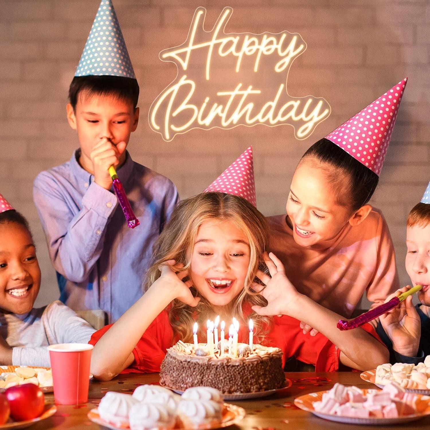 Sturdy and Lightweight Neon Happy Birthday Sign 16.5"x12.2" - Joyful Decor