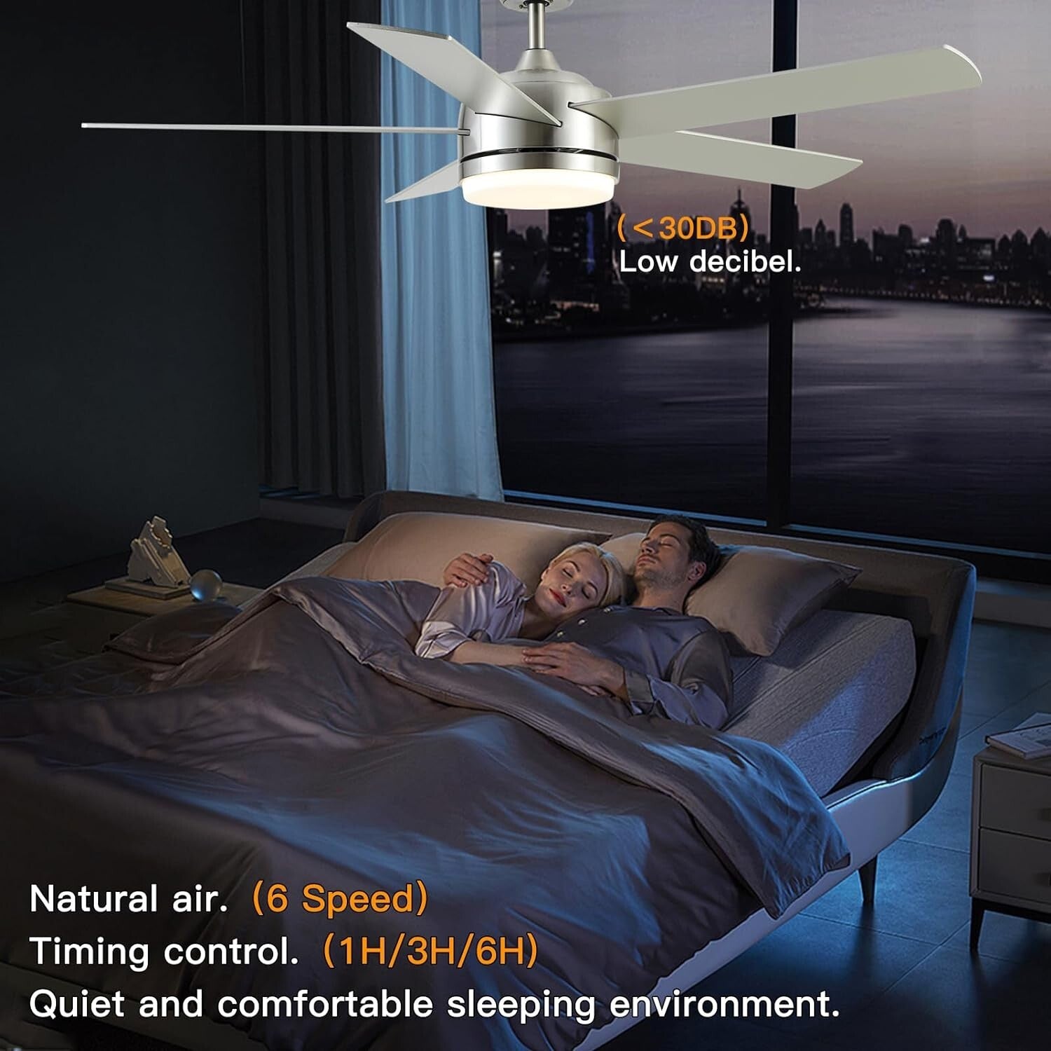 52-Inch Adjustable Ceiling Fan LED Light, 3 Color Temperatures & Remote Control