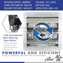 Load image into Gallery viewer, High Efficiency 960 CFM Wall Mounted Exhaust Fan with Thermostat &amp; Speed Control
