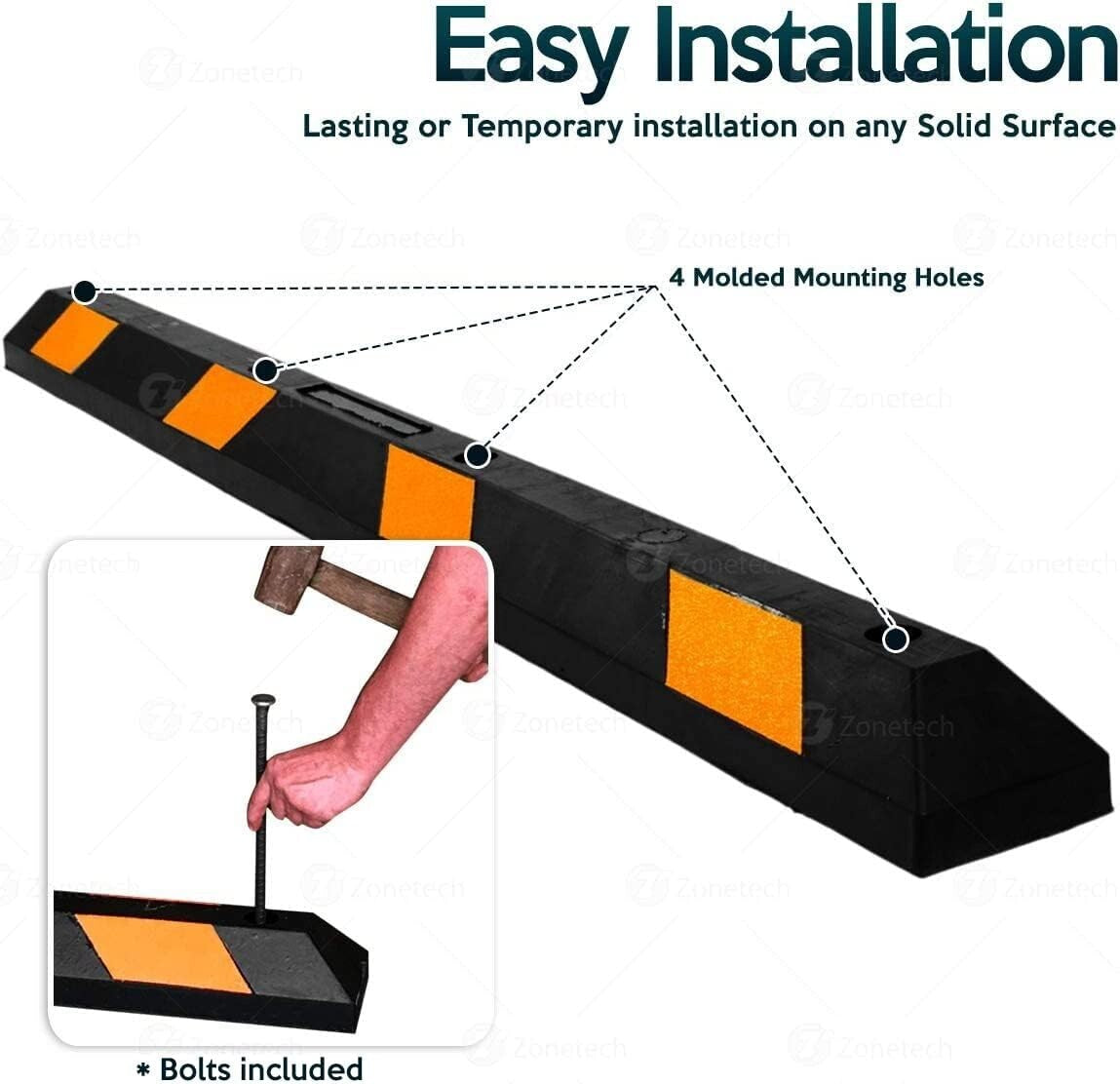 Heavy-Duty Parking Guide with Reflective Tape – 72” Rubber Car and Truck Stop