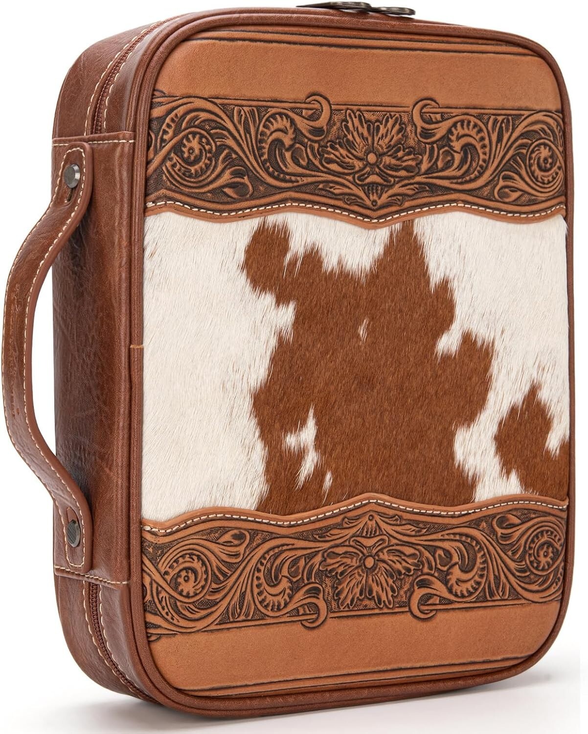 Stylish Floral Pattern Bible Cover - Vegan Leather with Secure Zipper Closure