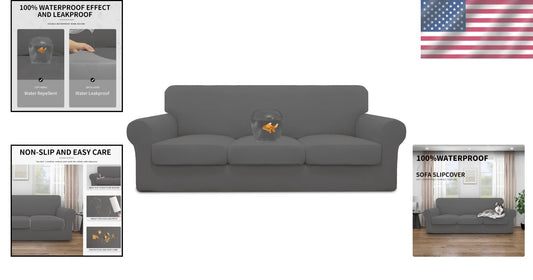 Elegant 4-Piece Couch Cover Set in Gray - Perfectly Waterproof for Kids & Pets