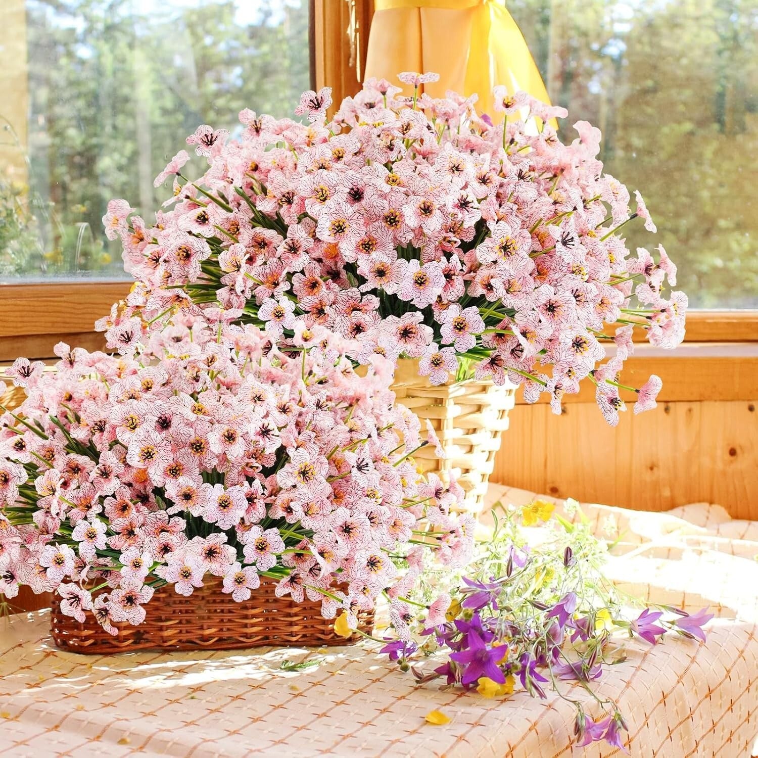 Weather Resistant 72 Bundles Pink Artificial Flowers for Indoor/Outdoor Use
