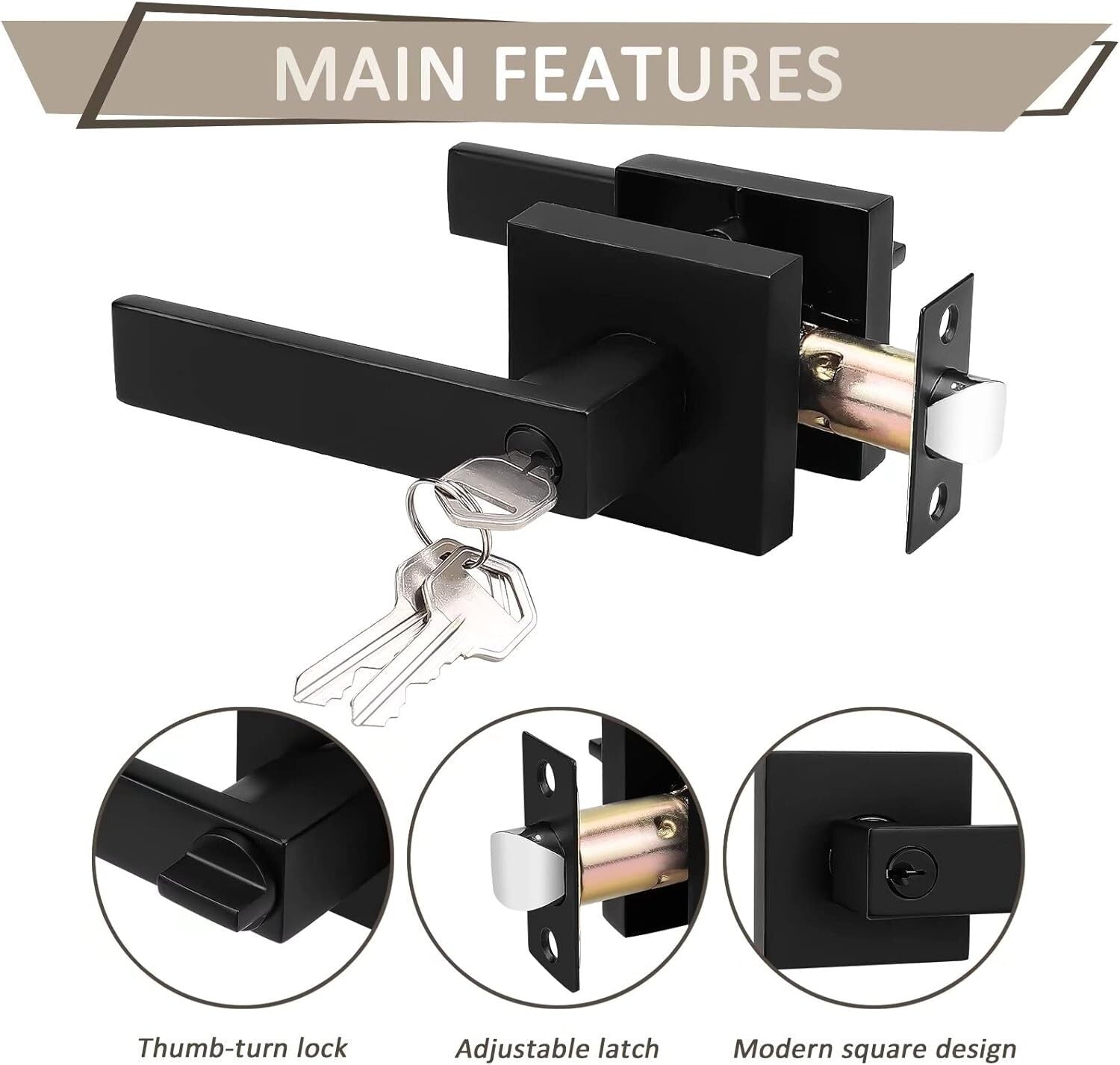 6 Pack Matte Black Keyed Alike Door Handles - Secure and Stylish Entry Solution