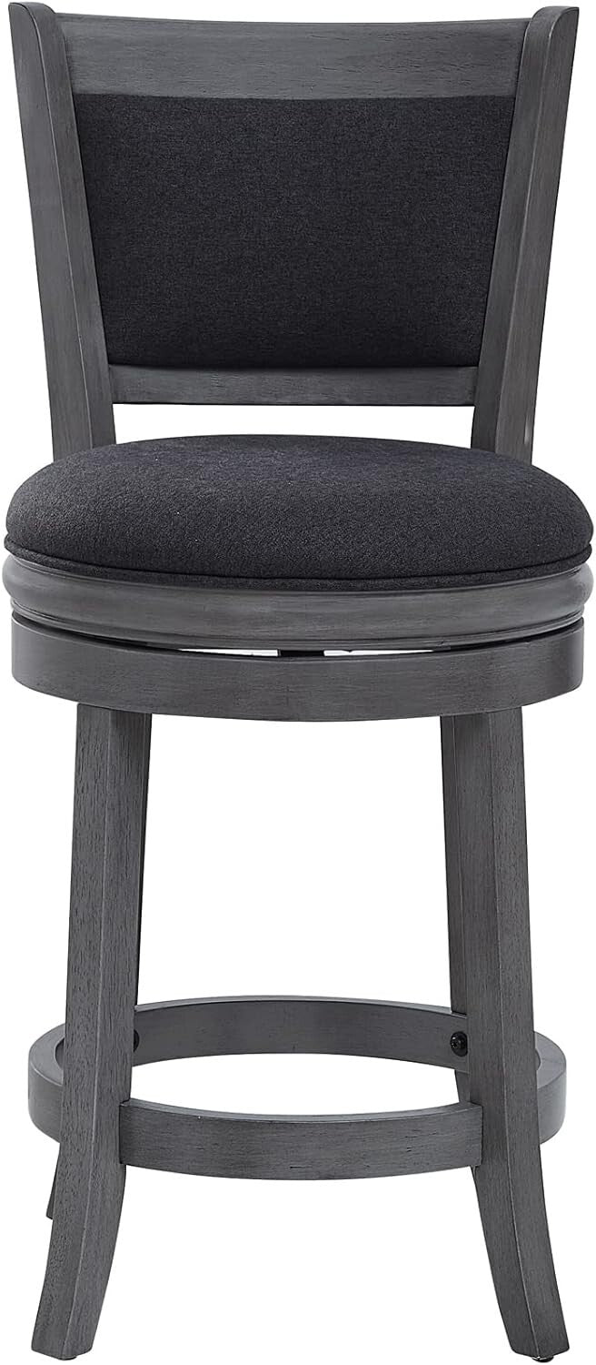 Elegant 24-Inch Dark Grey Upholstered Swivel Counter Stools - Modern Design