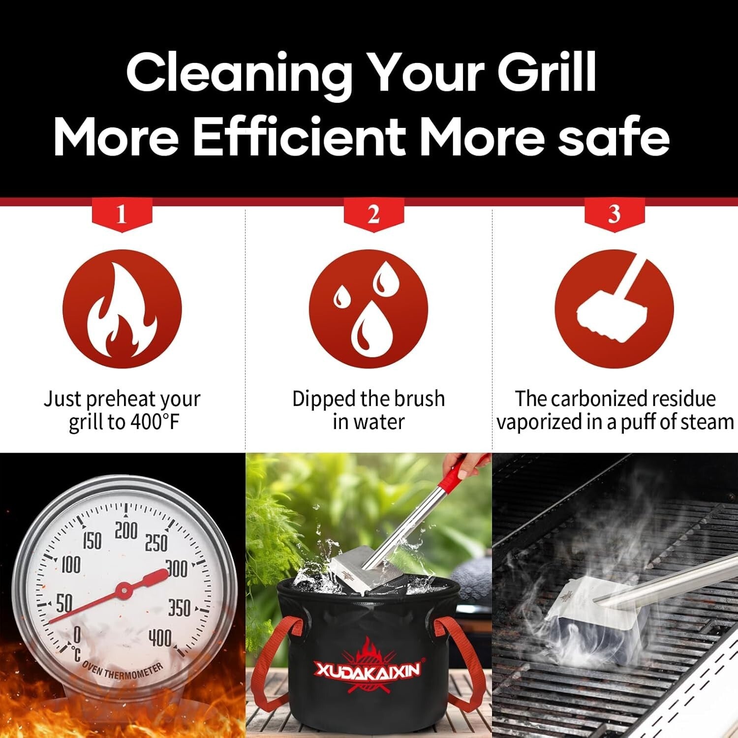 Bristle-Free Grill Brush with Replaceable Head - Safe for All Grills & Griddles