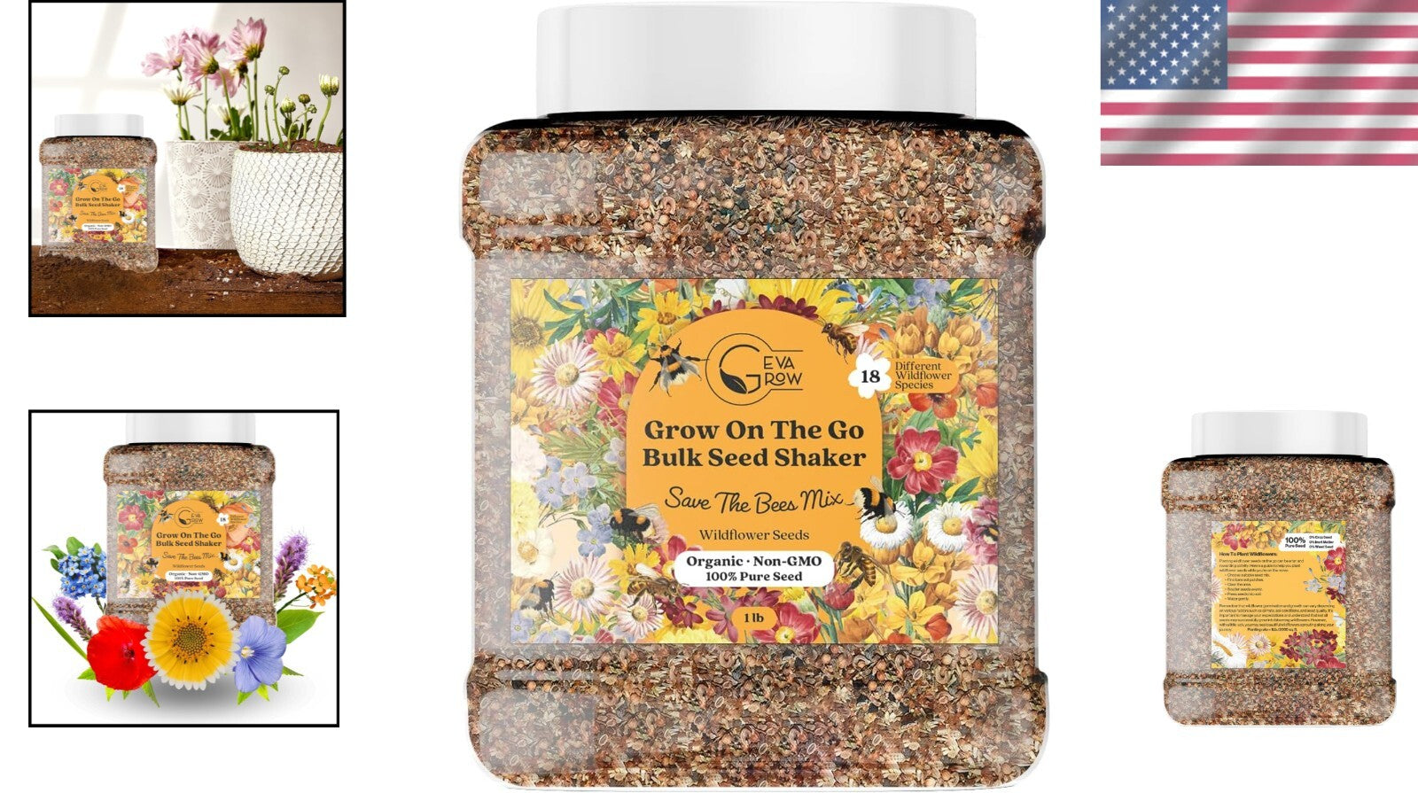 1LB Wildflower Seed Mix Tub - Attract Pollinators with 300,000+ Easy-Grow Seeds