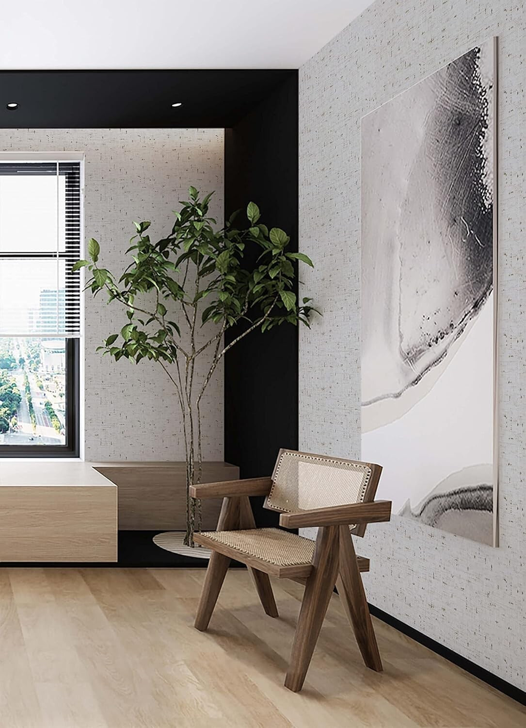 Easy to Use Beige Grasscloth Wallpaper - 17.7'' x 394'' Moisture-Proof Solution