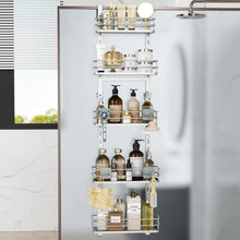 Load image into Gallery viewer, Sturdy Silver Over the Door Shower Caddy with Adjustable Height Shelf Design