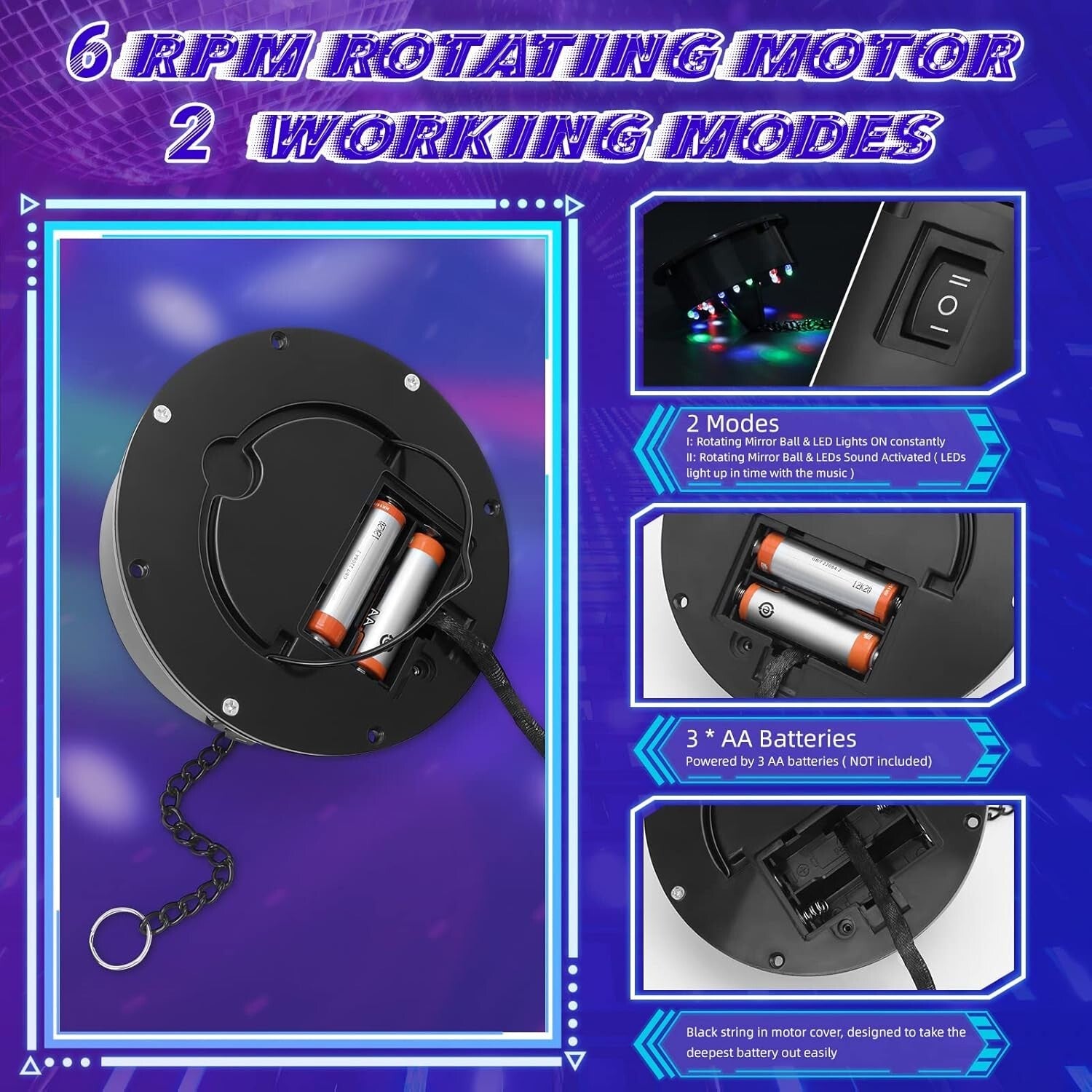 Fun Disco Mirror Ball with 18 LEDs & 6RPM Motor - Perfect for Parties & Clubs