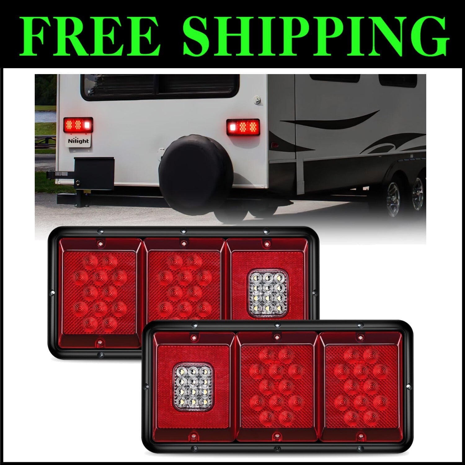 LED Triple Tail Light 2PCS - Waterproof Red Stop Brake & Turn Signals for RVs
