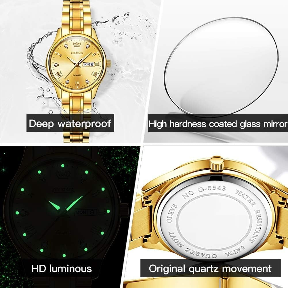 Luxury Analog Quartz Women's Watch with Roman Numerals and Unique Date Feature
