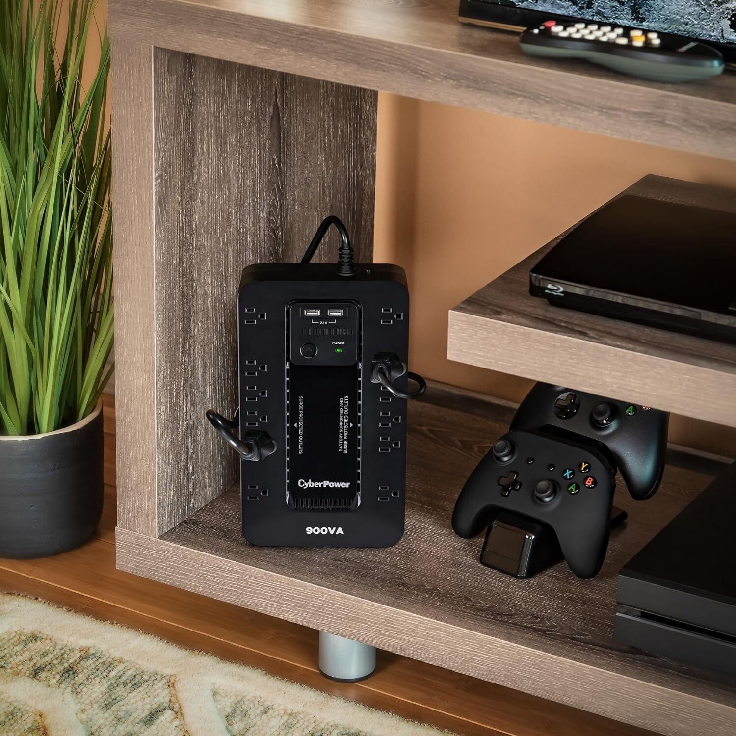 900VA/500W Uninterruptible Power Supply with USB Charging - Space-Saving Design