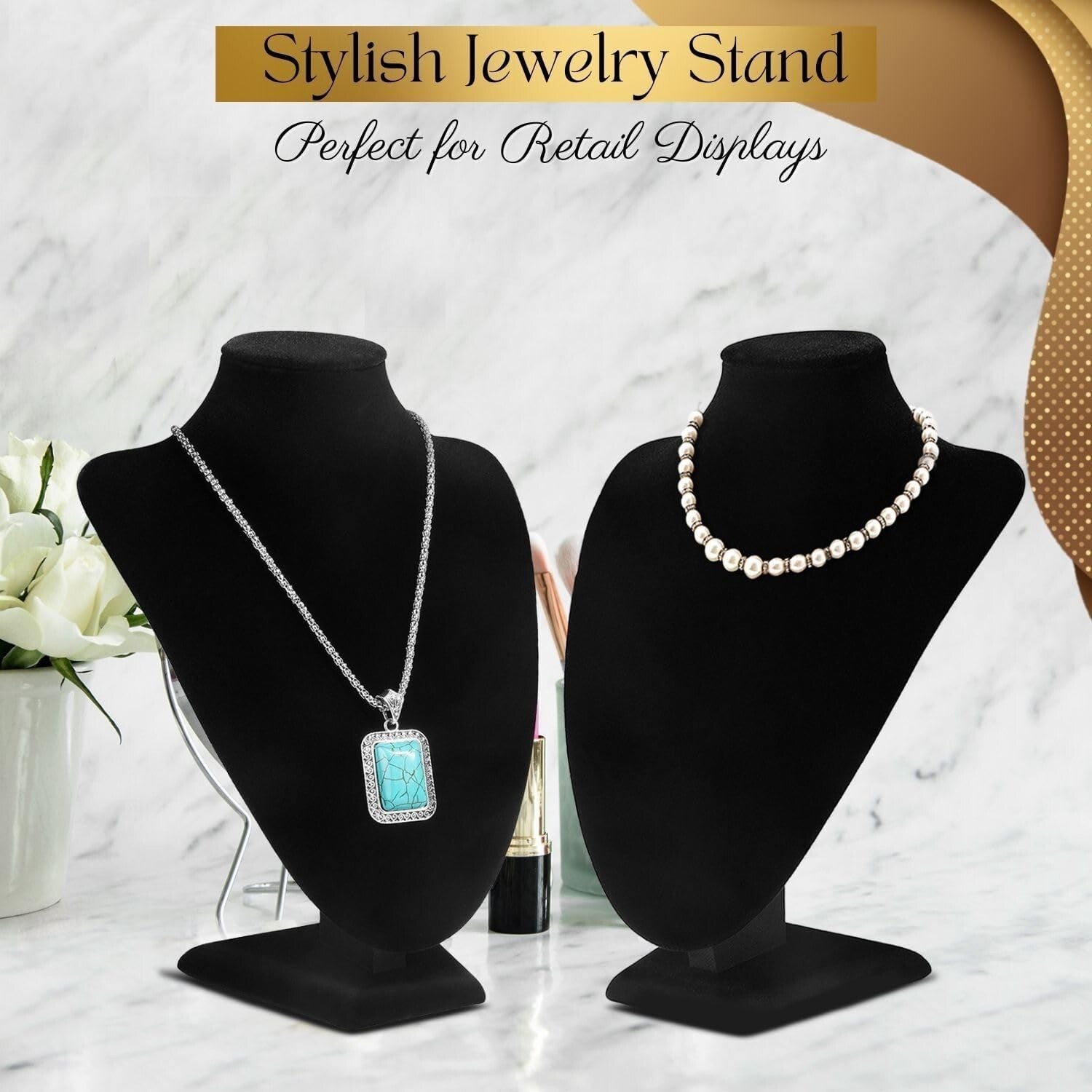 Elegant Black Velvet Necklace Bust Display Stand - 10 Inch, 6 Pack for Boutique