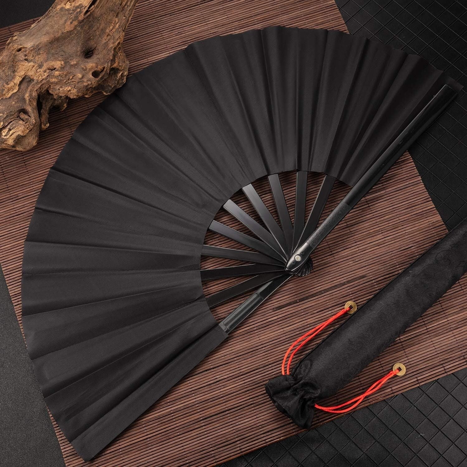 Stylish Handheld Tai Ji Fans - 6 Reusable Black Folding Fans for All Occasions