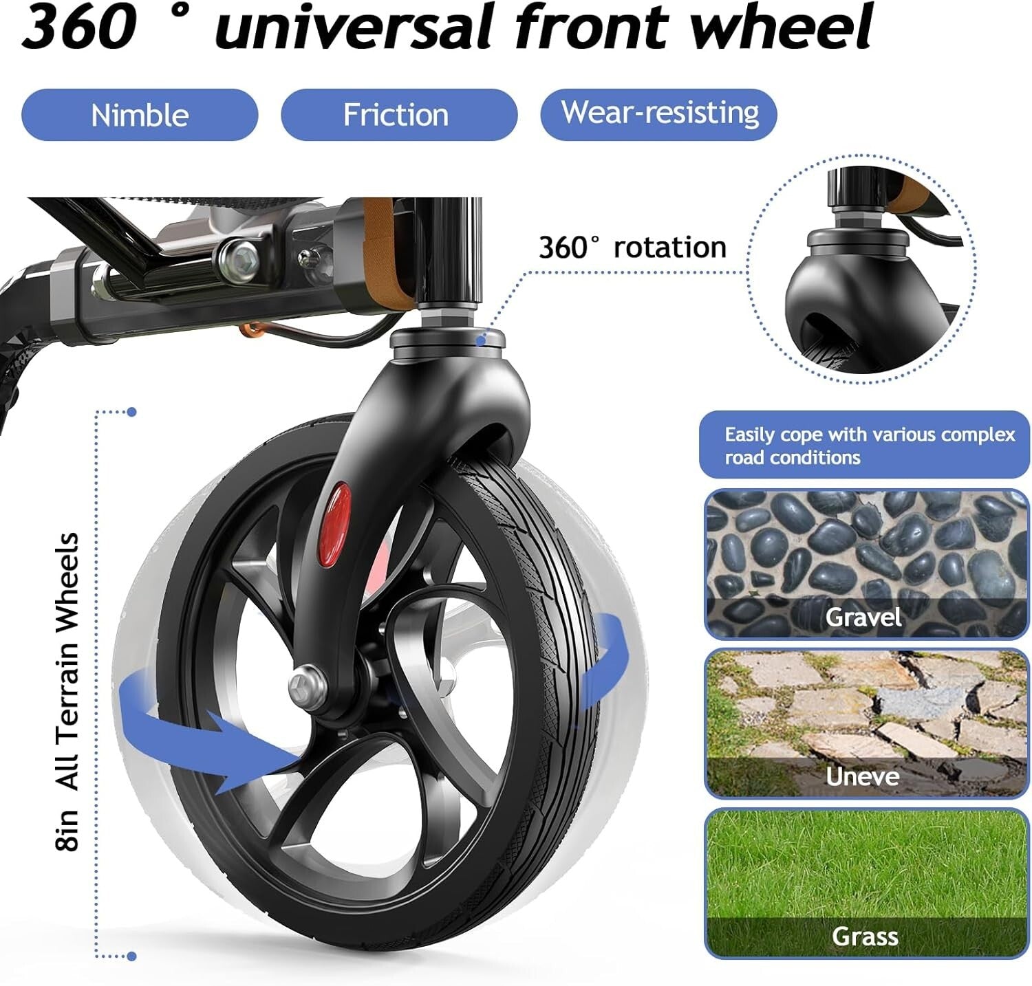 8-Inch Wheel Rollator Walker – Lightweight, Foldable with Travel Bag for Seniors