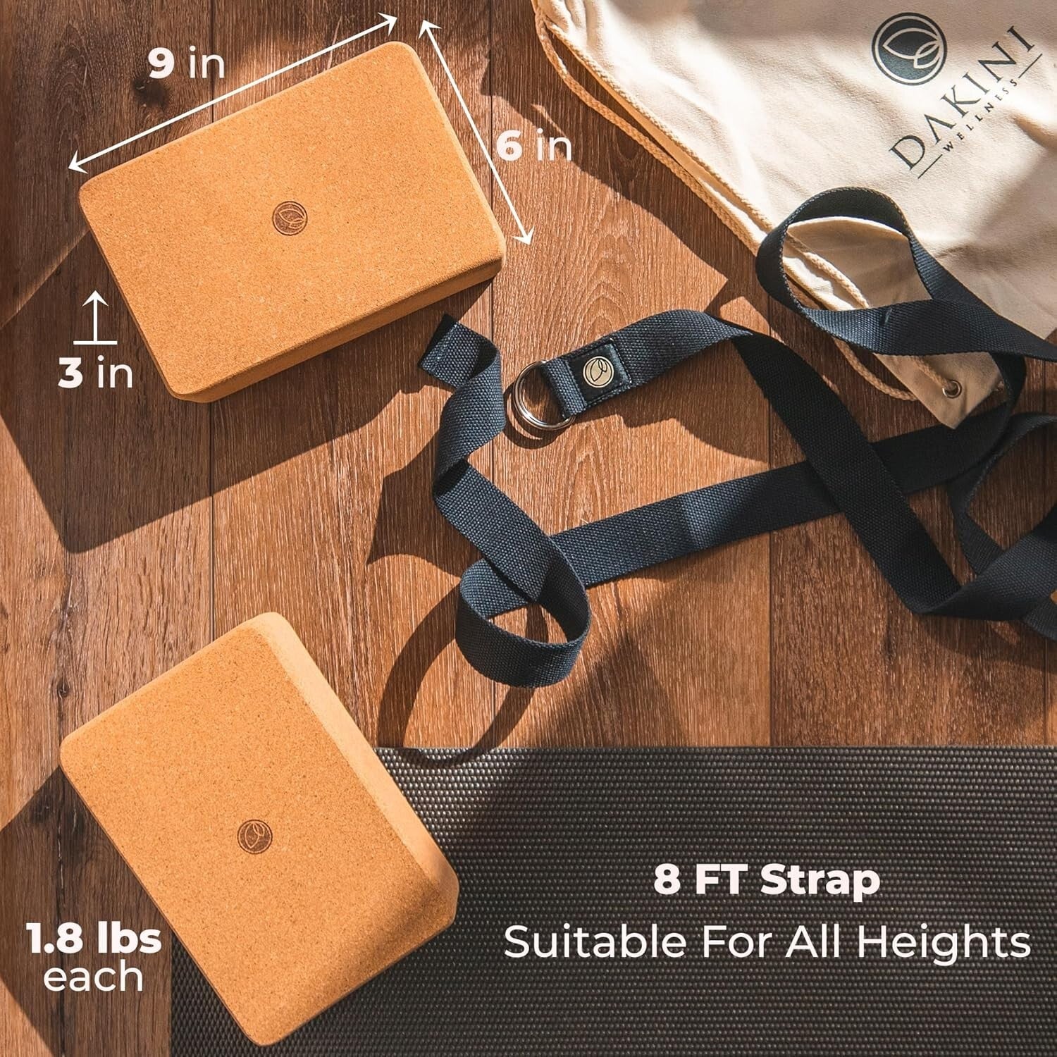 Eco-Friendly Yoga Blocks 2 Pack with Adjustable Strap - 9x6x3 Inch Durability