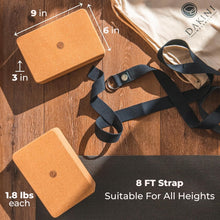 Load image into Gallery viewer, Eco-Friendly Yoga Blocks 2 Pack with Adjustable Strap - 9x6x3 Inch Durability