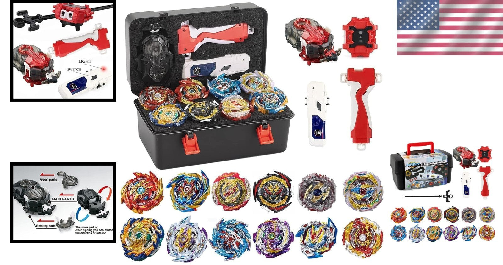 12 Spinning Tops Bey Battle Burst Set with Portable Box & Two-Way Launchers