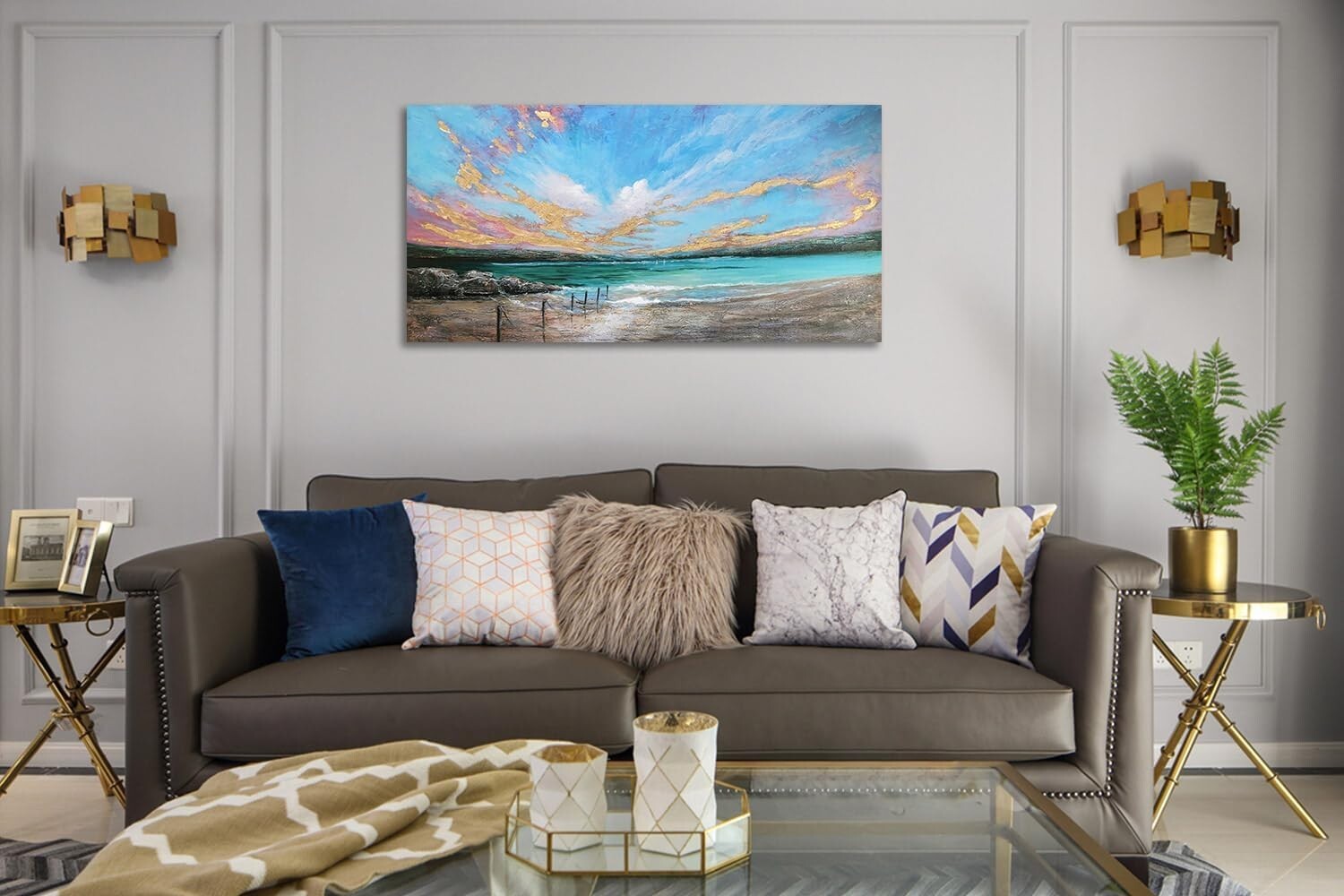 Vibrant Abstract Ocean Teal Wall Art - 40"x20" Textured Canvas for All Rooms