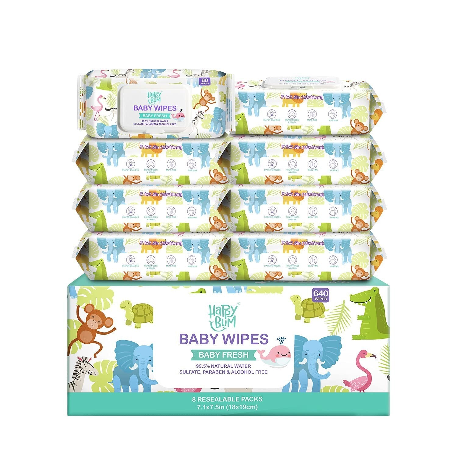 Biodegradable Baby Wipes - 8 Flip-Top Packs, 640 Count, Alcohol & Fragrance Free