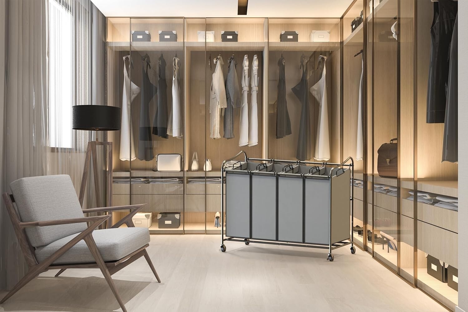 Durable 4-Bag Laundry Sorter with Smooth-Rolling Wheels - Modern Design