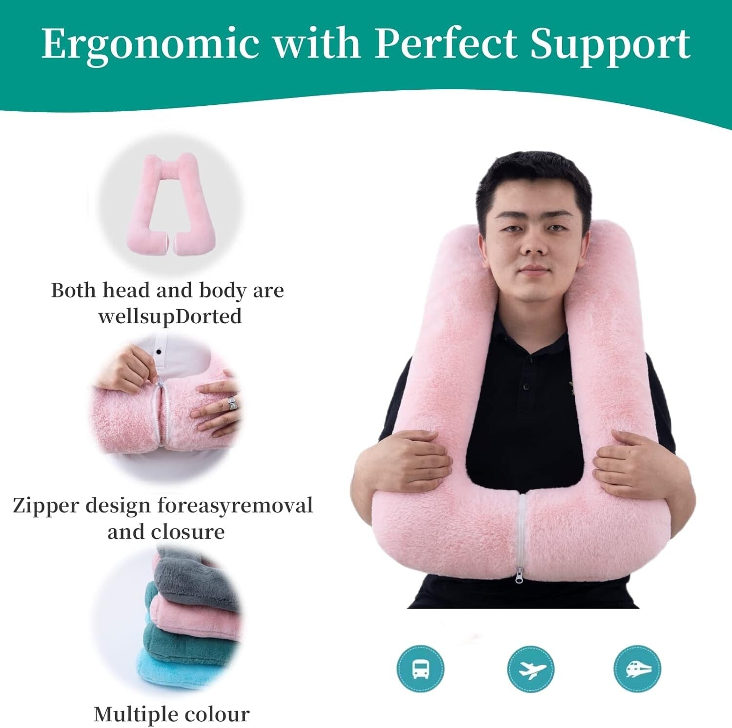 Elegant Ergonomic Travel Neck Pillow for Comfortable Journeys - Kids & Adults