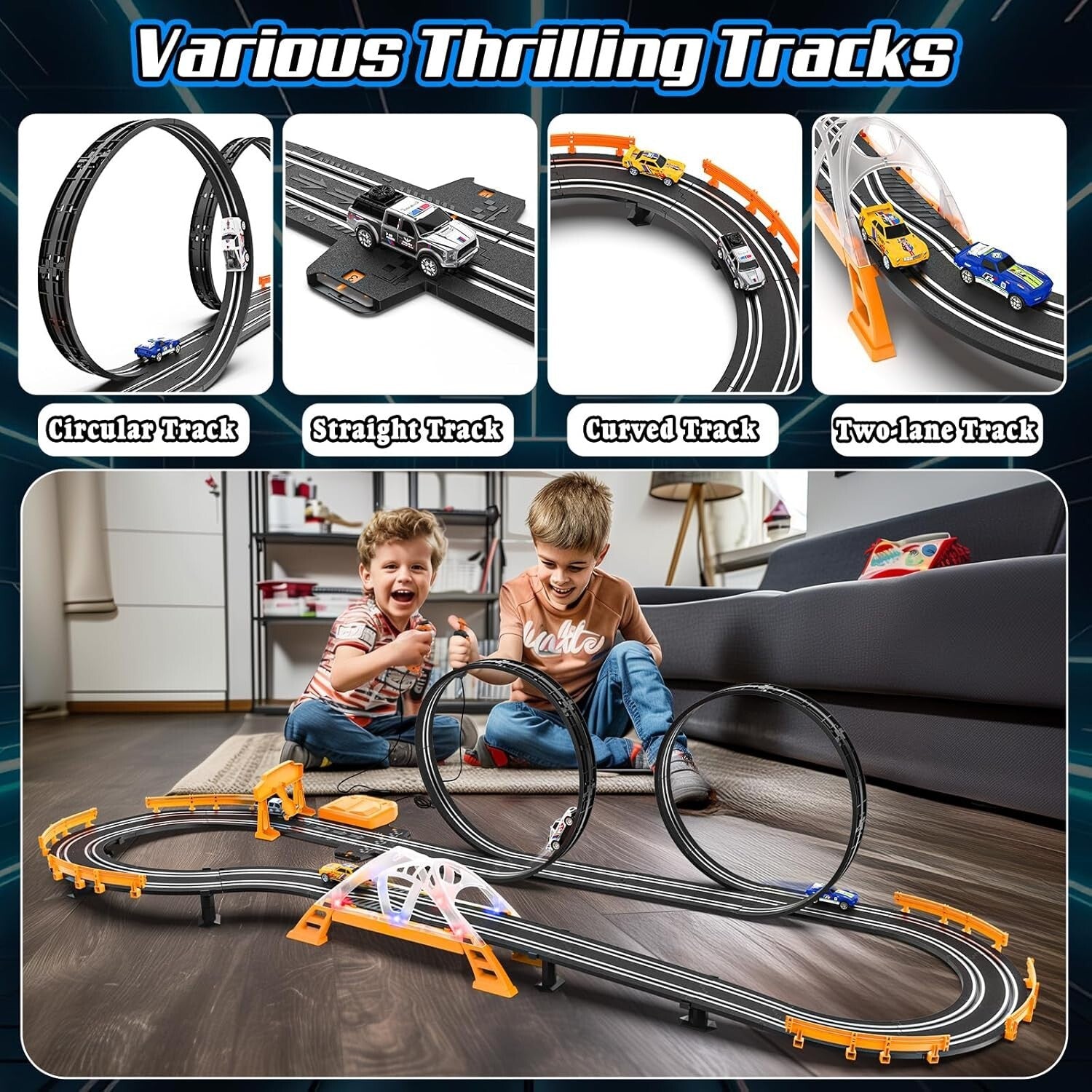 Electric Racing Car Track Set with Dual Lap Counter - Exciting Gifts for Kids