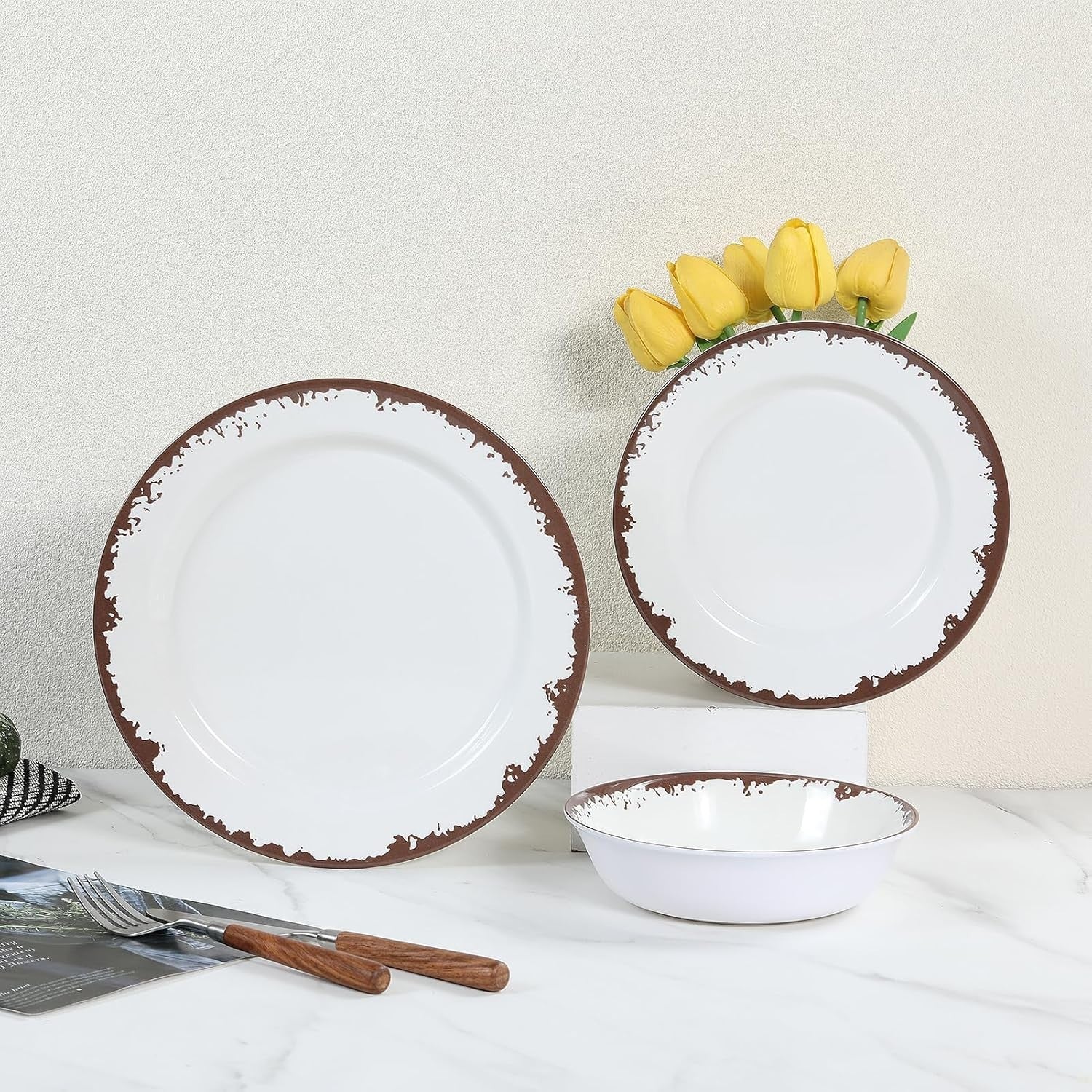 Dishwasher Safe Off-White 12-Piece Melamine Serving Sets for All Occasions