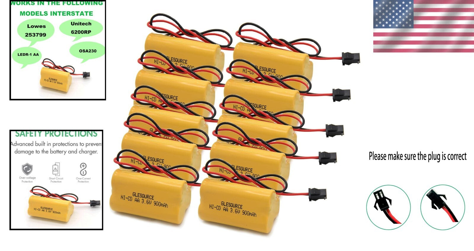 Durable 3.6V 900mAh Emergency Light Battery for Lithonia, Unitech & Interstate