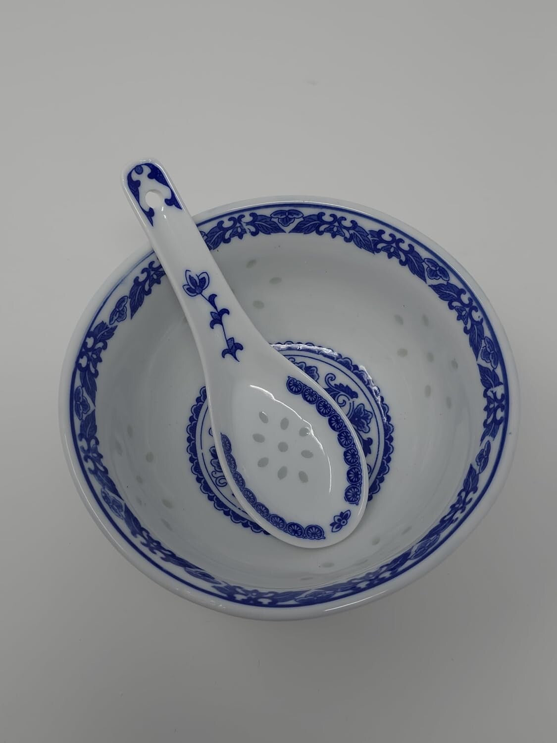 Elegant Blue & White Porcelain Bowls with Free Spoons - 10 pcs, 237ml Each