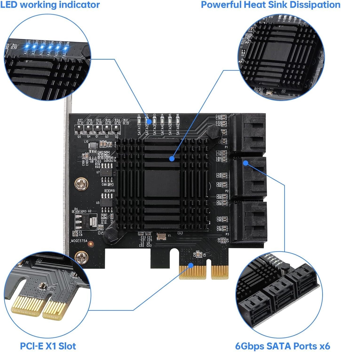 Aluminum Heatsink PCI-E X1 to SATA 3.0 6-Port Controller - Reliable Performance